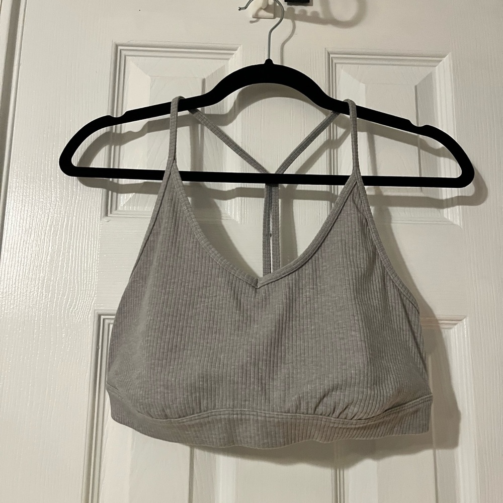 Alo Gray Ribbed Women's Yoga Bra